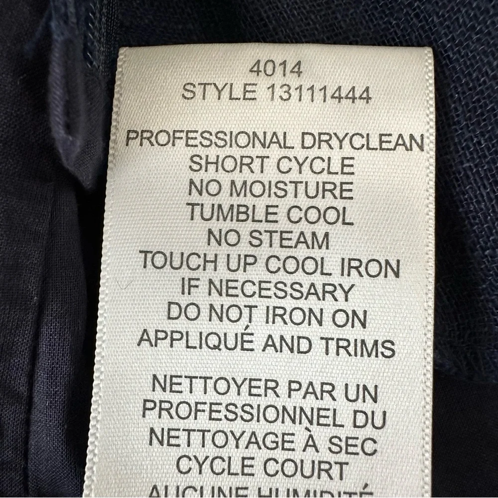 TORY‎ BURCH Linen Dress Navy Blue White Appliqué Eyelet Resort Coastal Chic Sz 6
